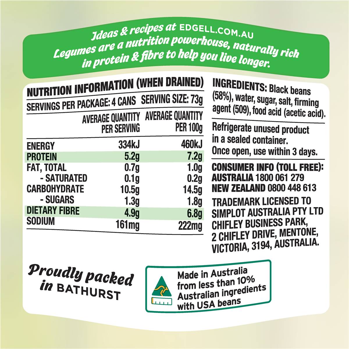 Edgell Black Beans Multipack Snacks Ready to Eat 125g x 4 Pack