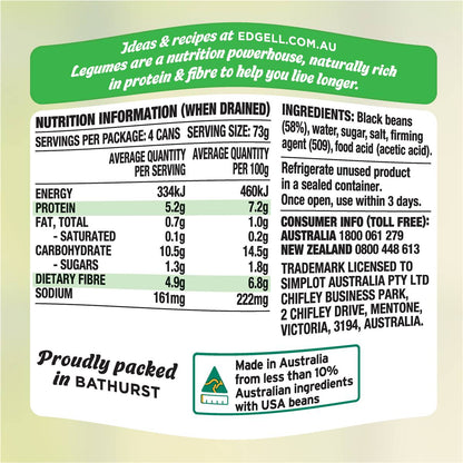 Edgell Black Beans Multipack Snacks Ready to Eat 125g x 4 Pack