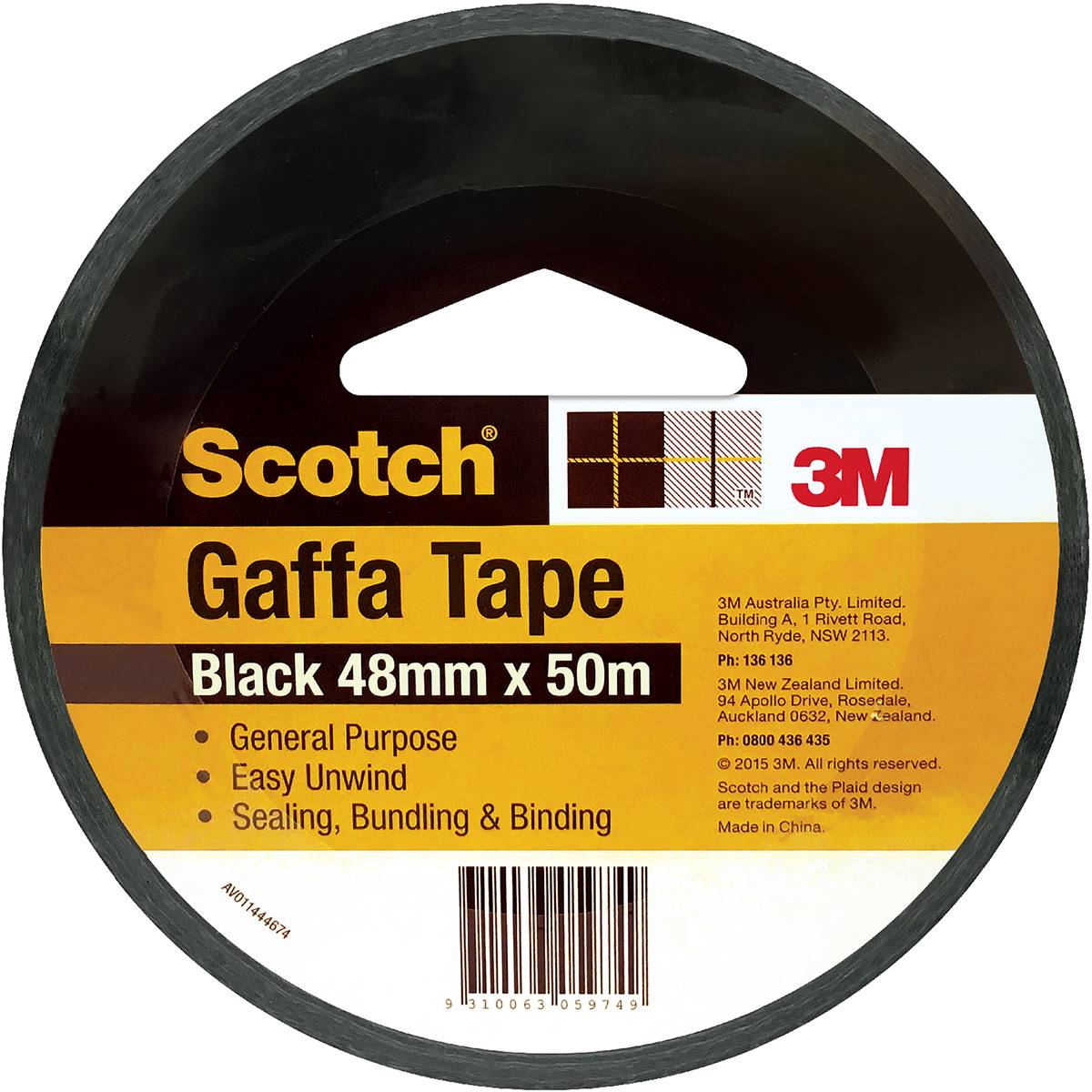Scotch Gaffa Tape Black 48mm x 15m Each