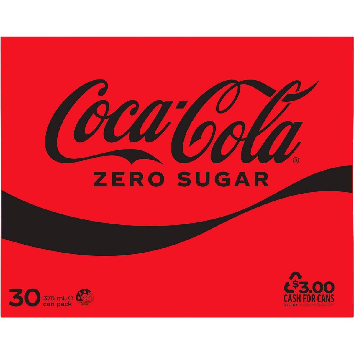 Coca-Cola Zero Sugar Soft Drink Multipack Cans 30 x 375mL