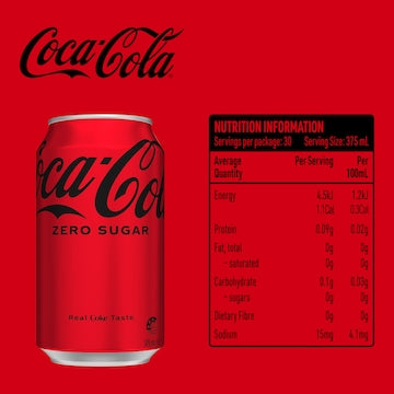 Coca-Cola Zero Sugar Soft Drink Cans 375mL x 30 pack