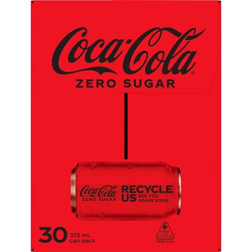 Coca-Cola Zero Sugar Soft Drink Multipack Cans 375mL x 30 pack