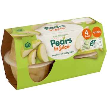 Woolworths Pear In Juice Cups 4 pack