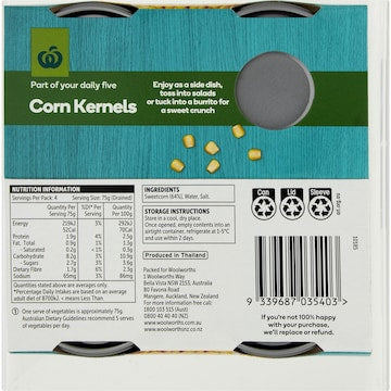 Woolworths Canned Corn Kernels 125g x 4 pack
