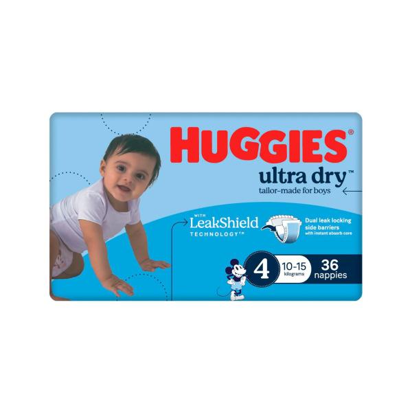 HUGGIES ULTRA DRY NAPPIES BOY TODDLER SZ4 BULK:  36 PACK