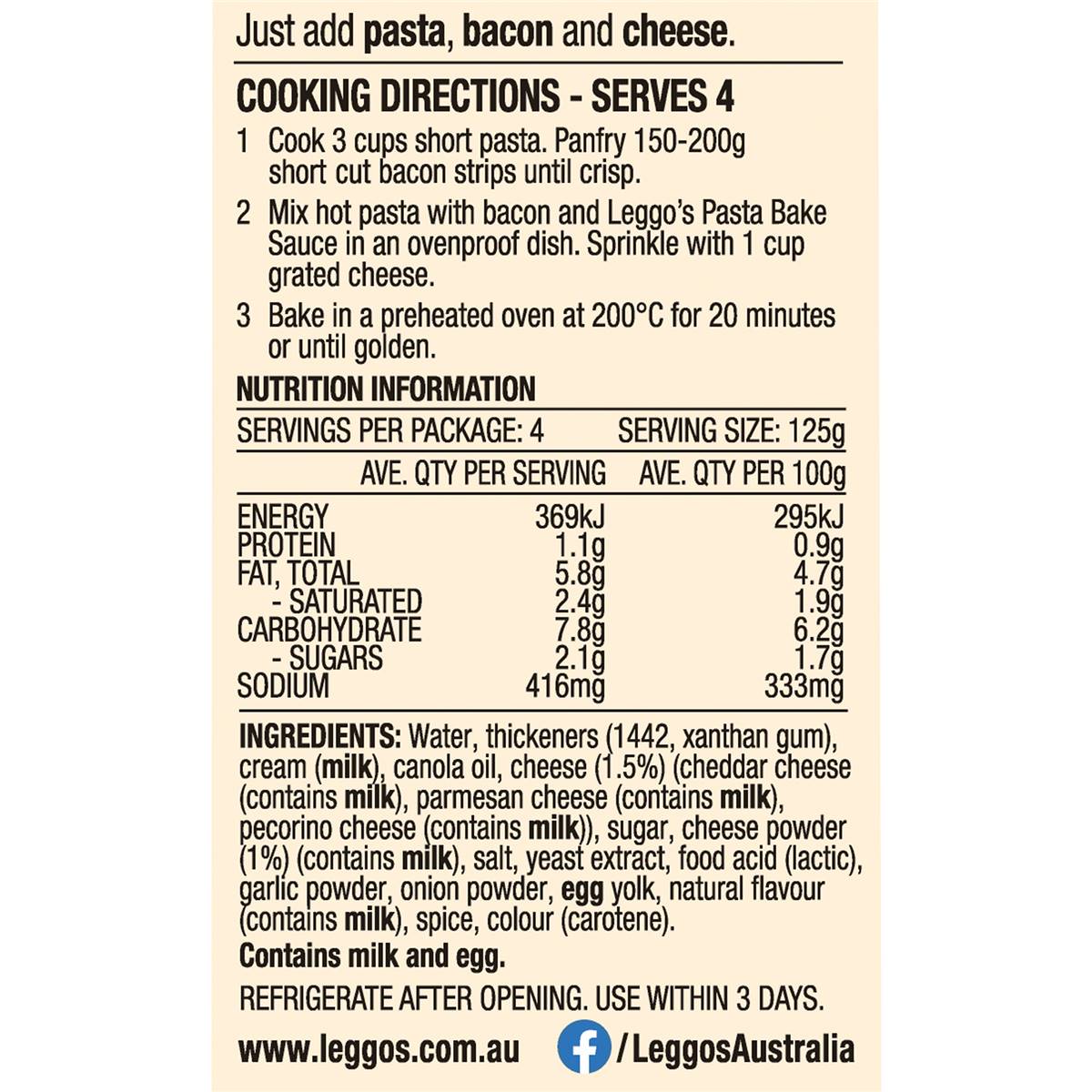 Leggo's Creamy Three Cheese Pasta Bake Sauce 500g