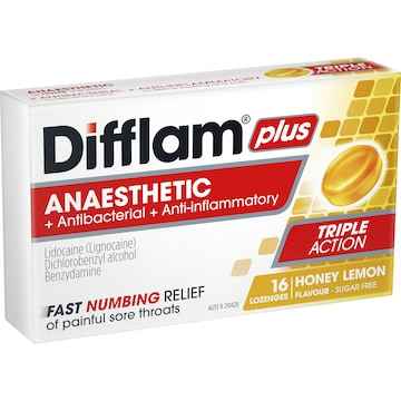 Difflam Plus Sore Throat Lozenges Honey Anaesthetic 16 pack