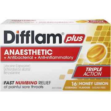 Difflam Plus Sore Throat Lozenges Honey Anaesthetic 16 pack