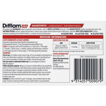 Difflam Plus Sore Throat Lozenges Blackcurrant Anaesthetic 16 pack