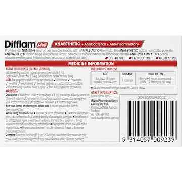 Difflam Plus Sore Throat Lozenges + Anaesthetic Berry 16 pack
