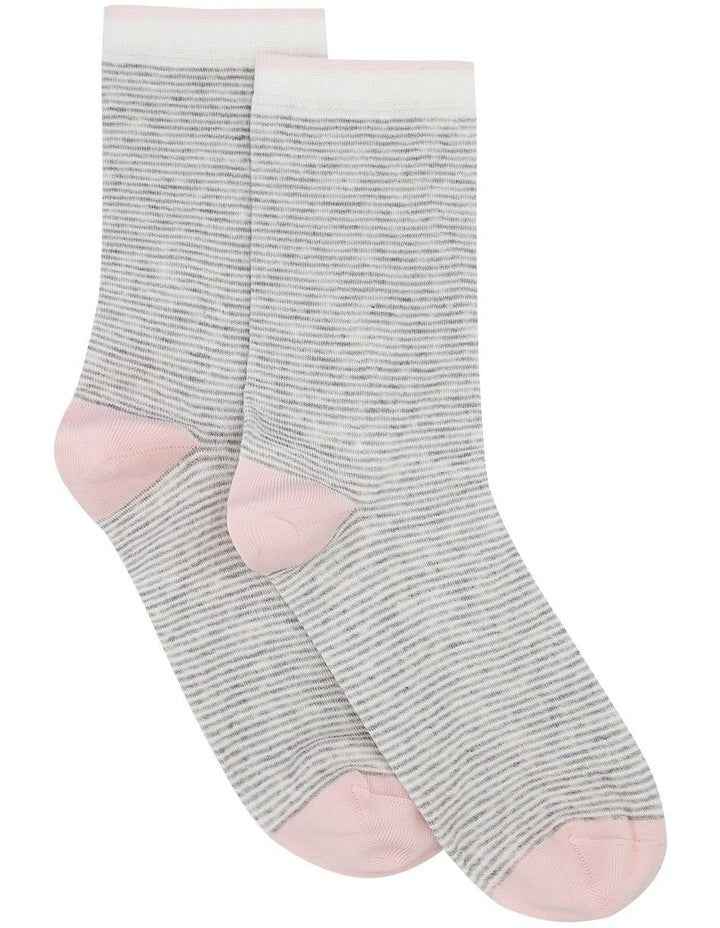 Lina Cotton Rich Fine Stripe Crew Length Socks in Grey/White