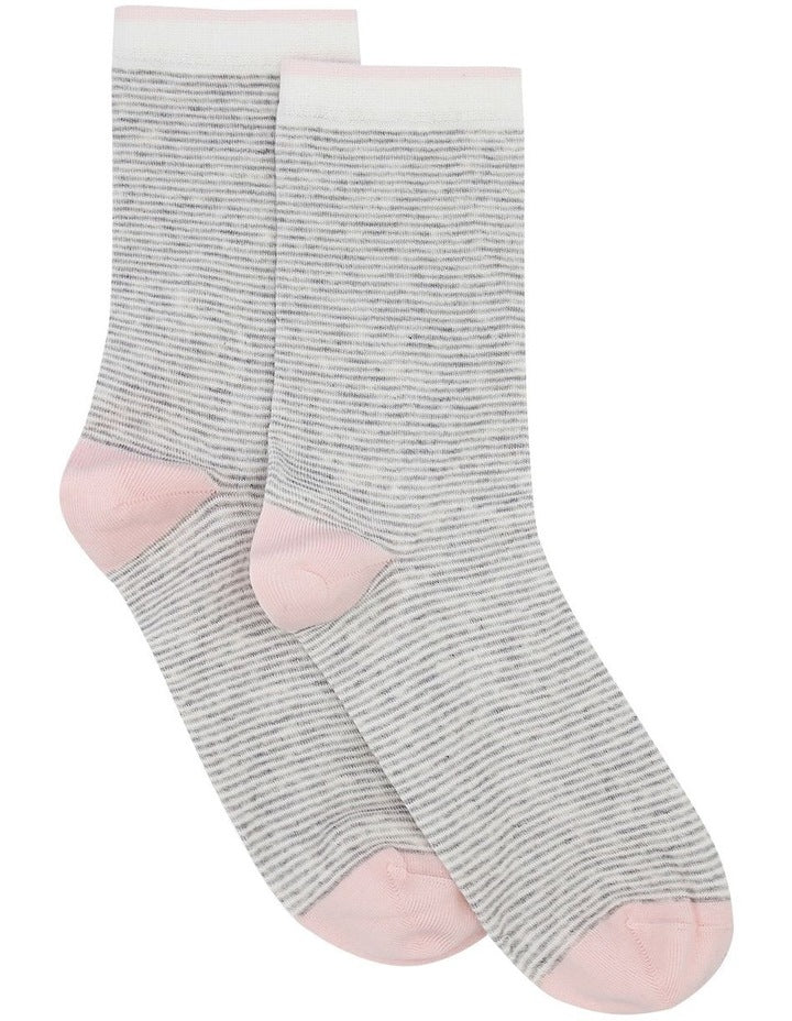 Lina Cotton Rich Fine Stripe Crew Length Socks in Grey/White