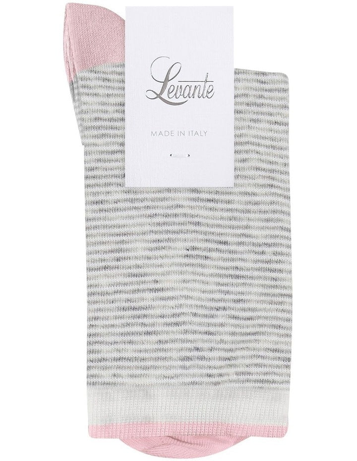 Lina Cotton Rich Fine Stripe Crew Length Socks in Grey/White