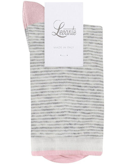 Lina Cotton Rich Fine Stripe Crew Length Socks in Grey/White