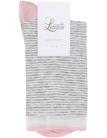 Lina Cotton Rich Fine Stripe Crew Length Socks in Grey/White