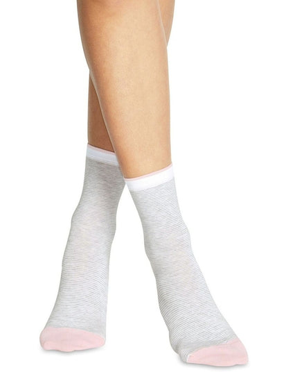 Lina Cotton Rich Fine Stripe Crew Length Socks in Grey/White