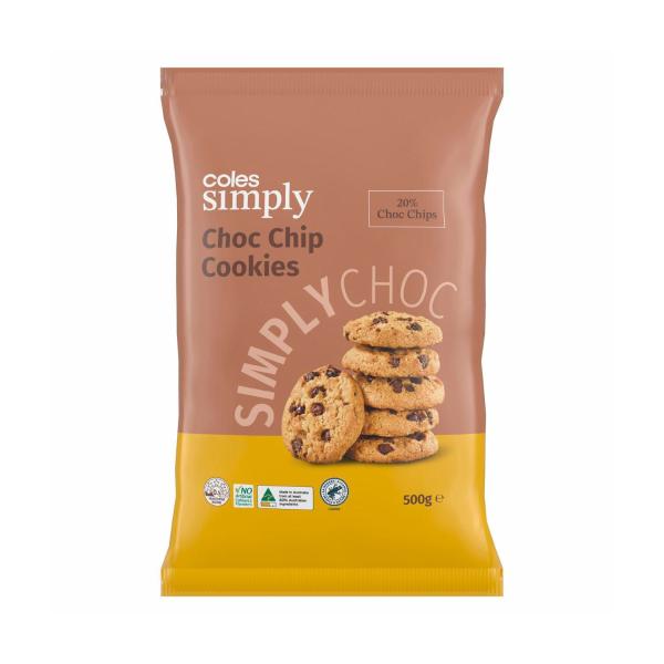COLES SIMPLY CHOC CHIP COOKIES 500G