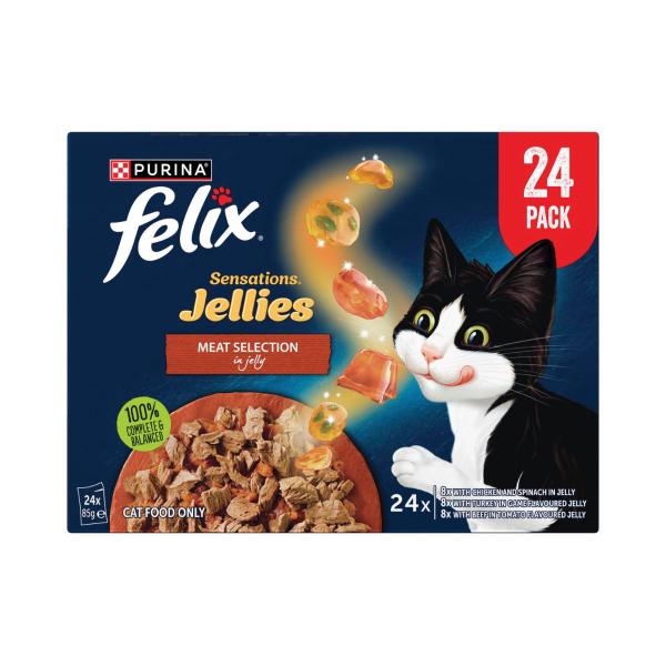 FELIX ADULT SENSATIONS JELLIES MEAT SELECTION CAT FOOD 24X85GRAM