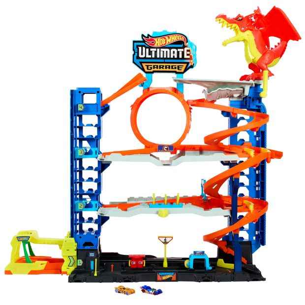 Multi-Level Toy Car Garage Playset with Dragon