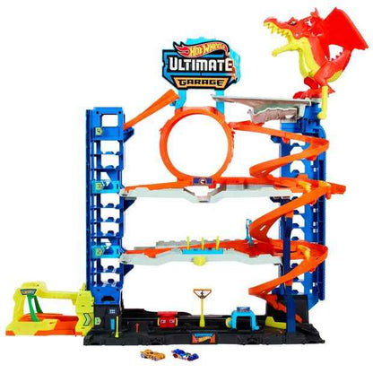 Multi-Level Toy Car Garage Playset with Dragon