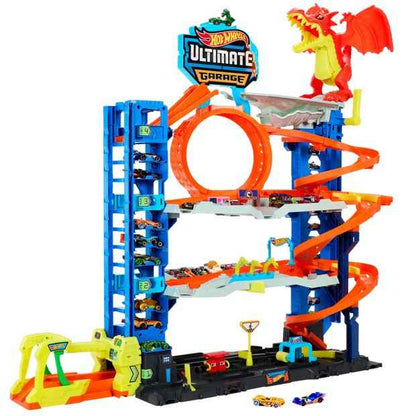 Multi-Level Toy Car Garage Playset with Dragon
