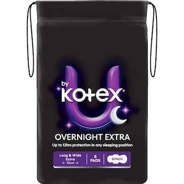U by Kotex Overnight Extra Pads With Wings 8 pack