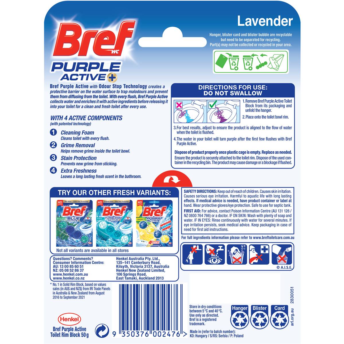 Bref Purple Active Lavender Toilet Cleaner Block 50g