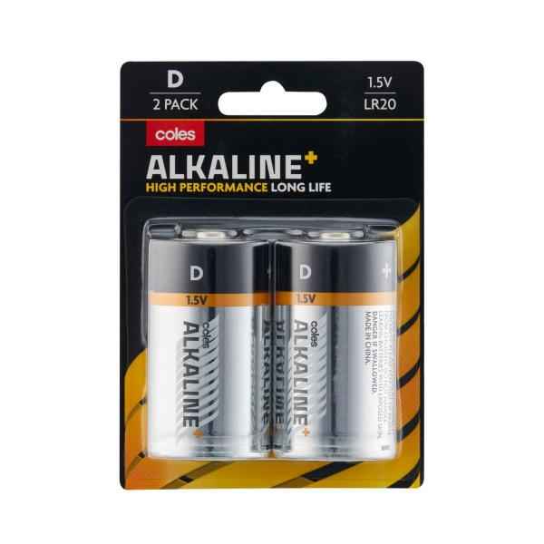 COLES ALKALINE+ D:2 PACK