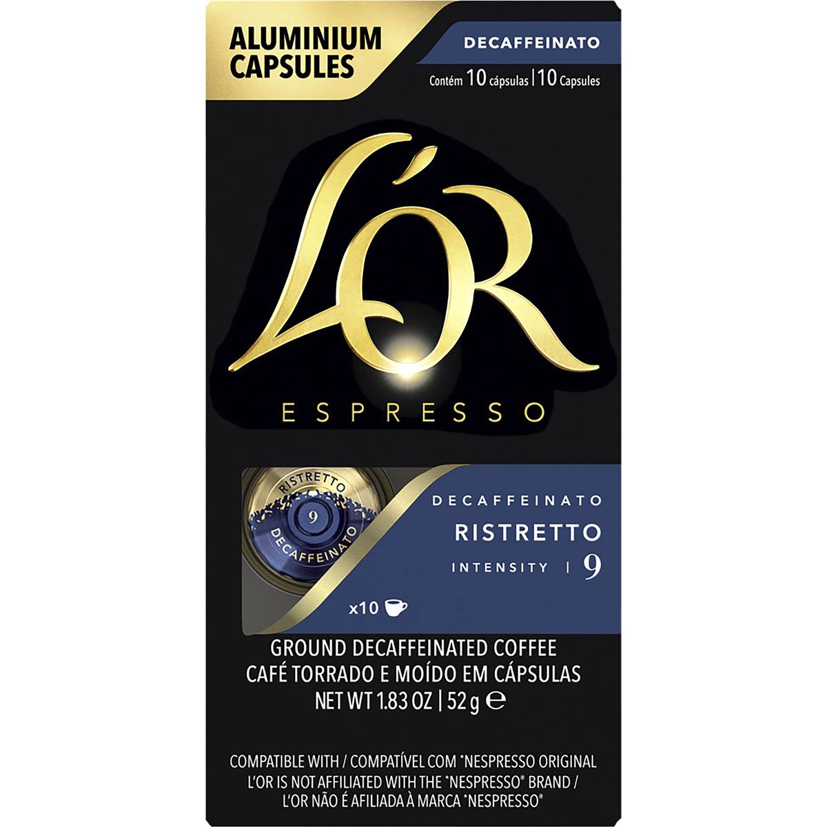 L'OR Espresso Decaf Ristretto Intensity 9 Coffee Pods 10 pack