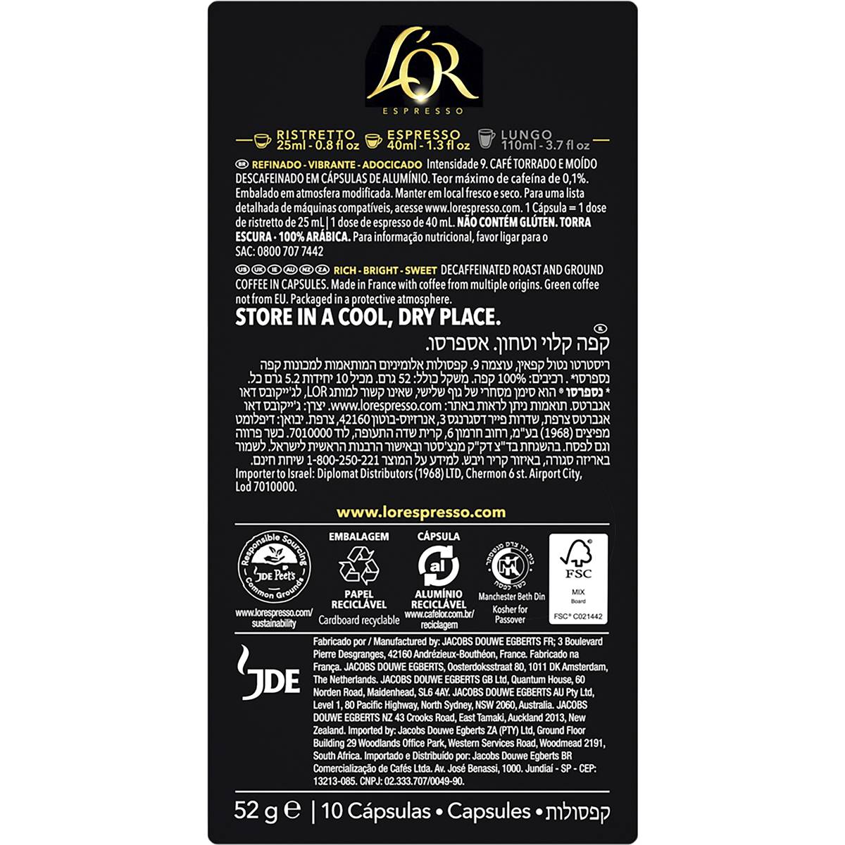 L'OR Espresso Decaf Ristretto Intensity 9 Coffee Pods 10 pack