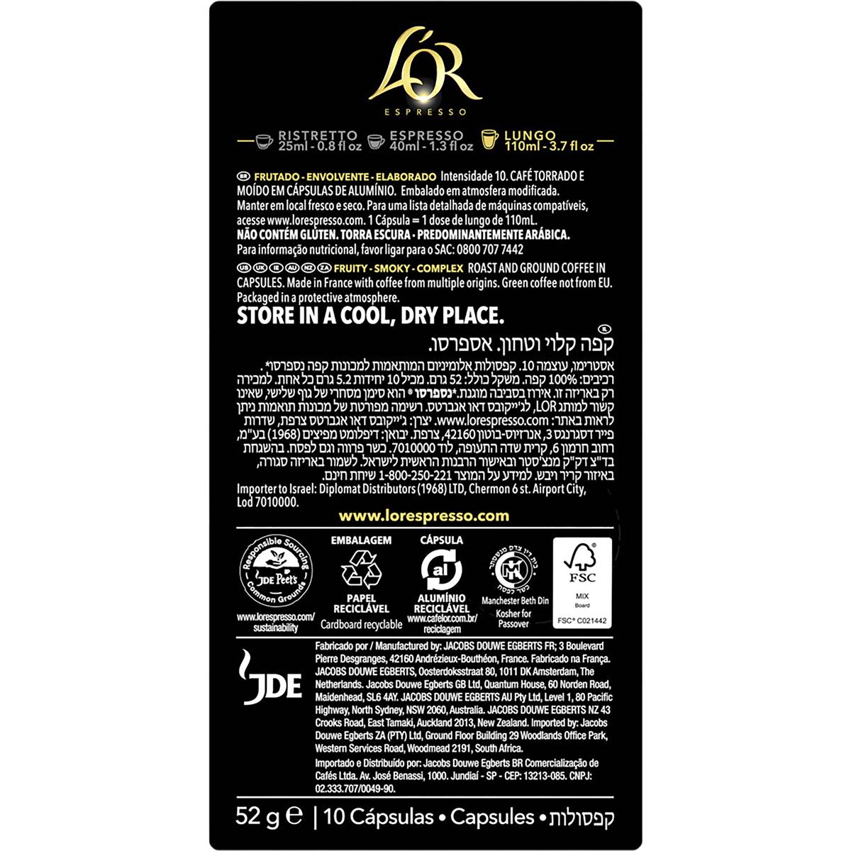 L'OR Espresso Lungo Estremo Intensity 10 Coffee Pods 10 pack