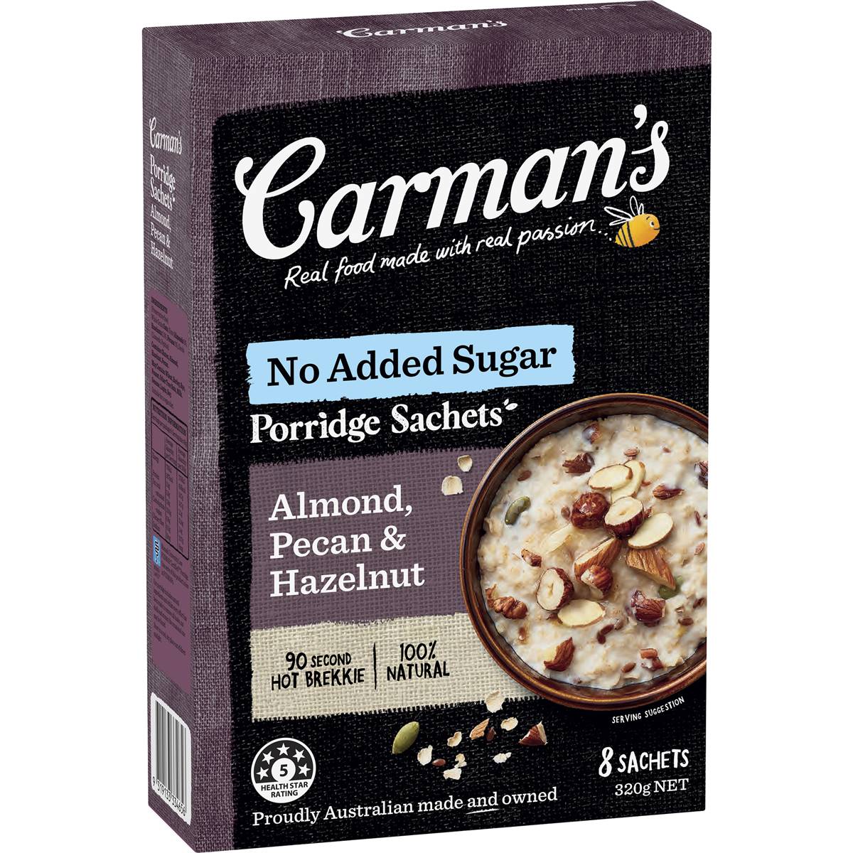 Carman's Porridge Sachets Almond, Pecan & Hazelnut 8 pack