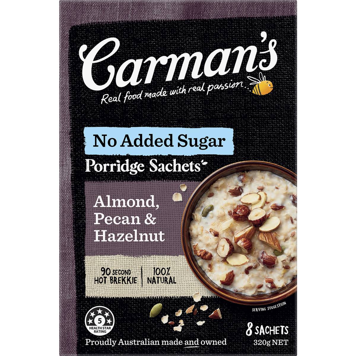 Carman's Porridge Sachets Almond, Pecan & Hazelnut 8 pack