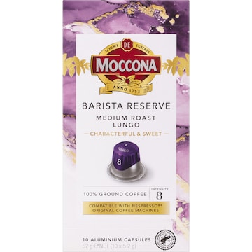 Moccona Barista Reserve Coffee Pods Intensity 8 Medium Roast Lungo 10 pack