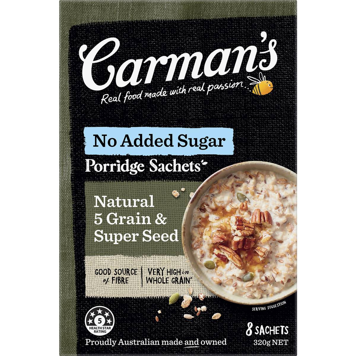 Carman's Porridge Sachets Natural 5 Grain & Super Seed 8 pack