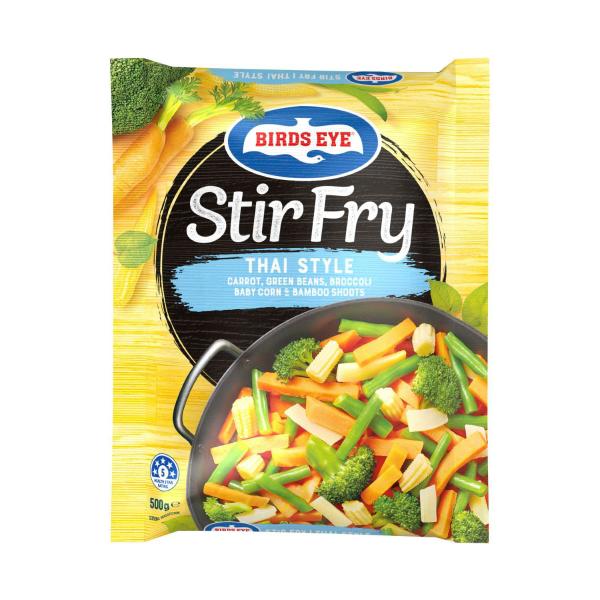 BIRDS EYE THAI STIR FRY CARROT GREEN BEANS BROCCOLI BABY CORN & BAMBOO SHOOTS MIX 500 GRAM