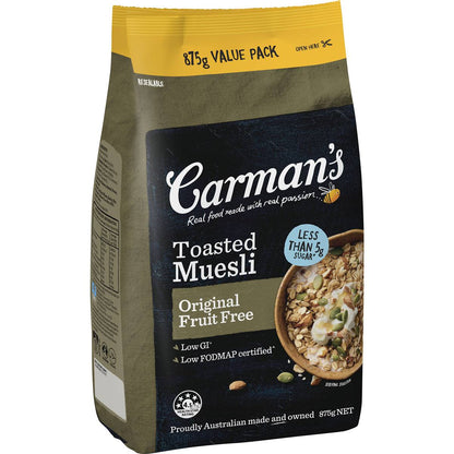 Carman's Muesli Toasted Original Fruit Free 875g