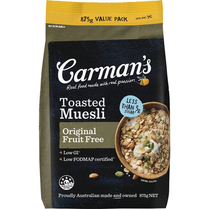 Carman's Muesli Toasted Original Fruit Free 875g