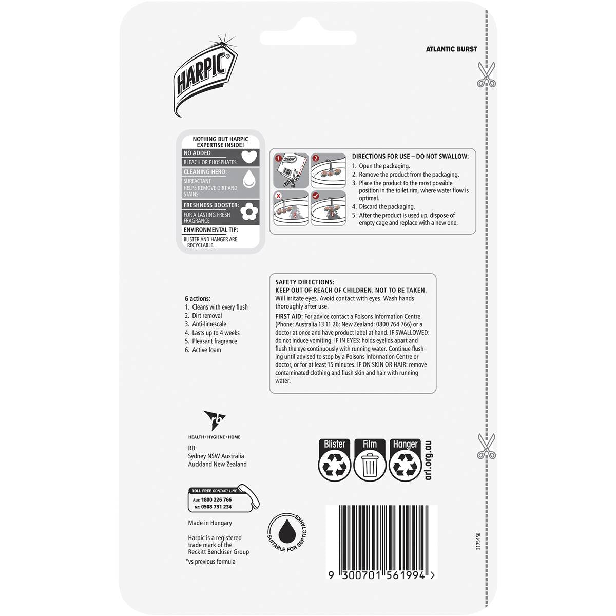 Harpic Blue Power Atlantic Burst Toilet Cleaner Block 2 Pack