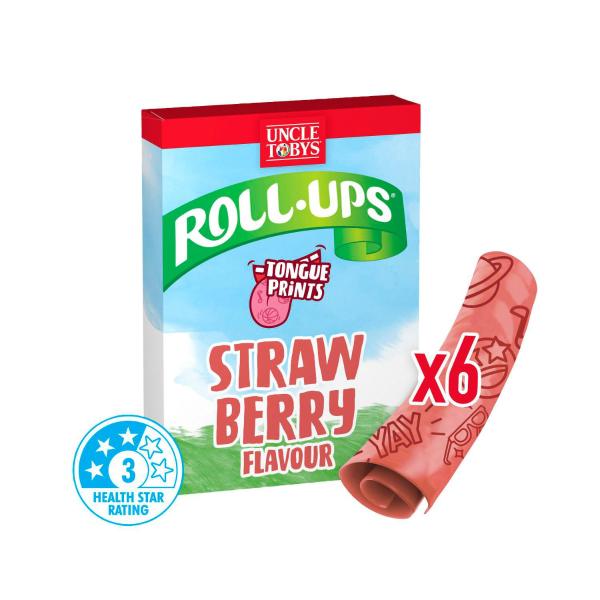 UNCLE TOBYS ROLL-UPS STRAWBERRY FUN PRINTS SNACKS MADE WITH REAL FRUIT