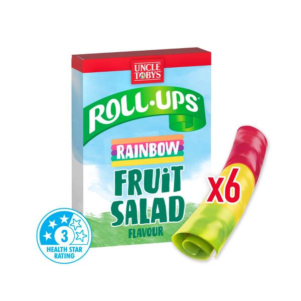 UNCLE TOBYS ROLL-UPS RAINBOW FRUIT SALAD SNACKS MADE WITH REAL FRUIT