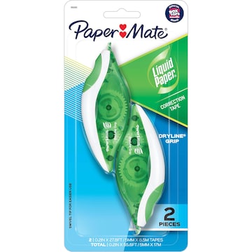 Paper Mate Liquid Paper Dryline Grip White Out Correction Tape 2 pack