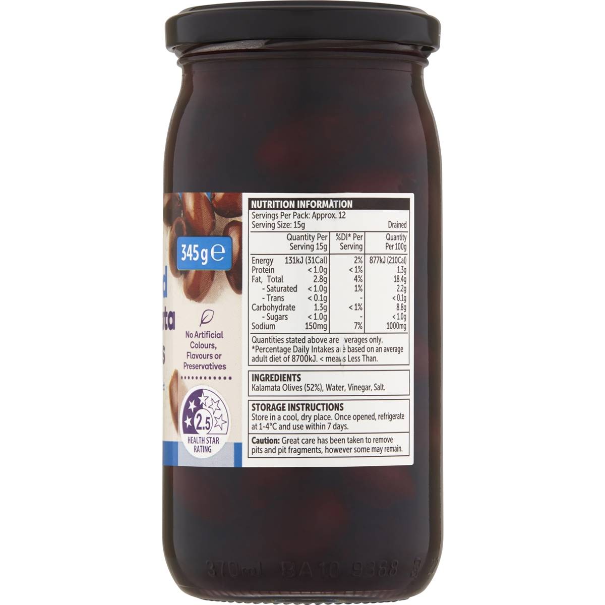 Woolworths Pitted Kalamata Olives 345g