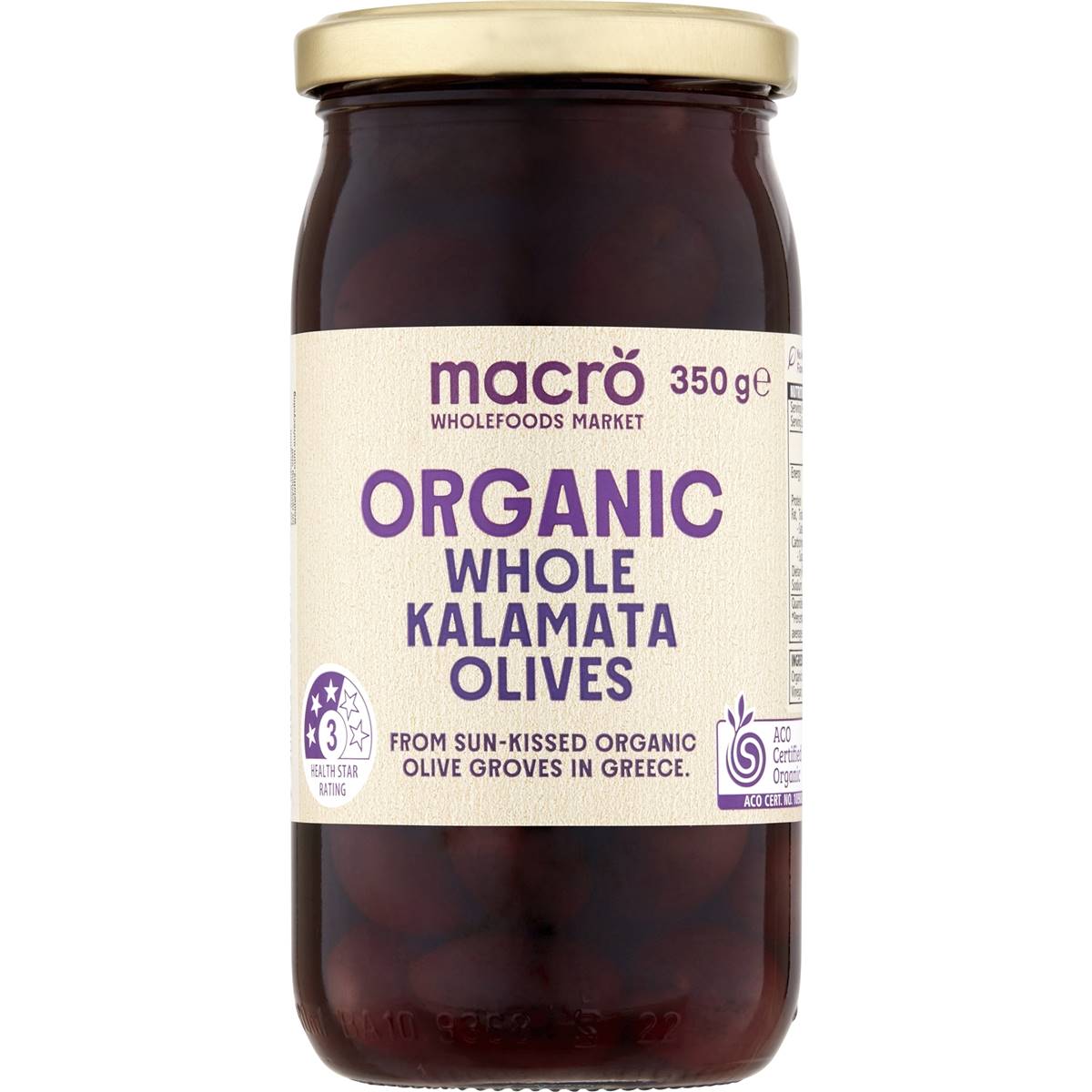 Macro Organic Olives Whole Greek Kalamata 350g