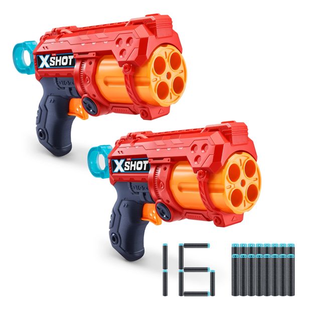 XSHOT Excel Double Fury 4 Blaster Combo Pack (16 Darts, 3 Cans) by ZURU