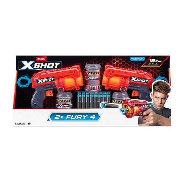 XSHOT Excel Double Fury 4 Blaster Combo Pack (16 Darts, 3 Cans) by ZURU