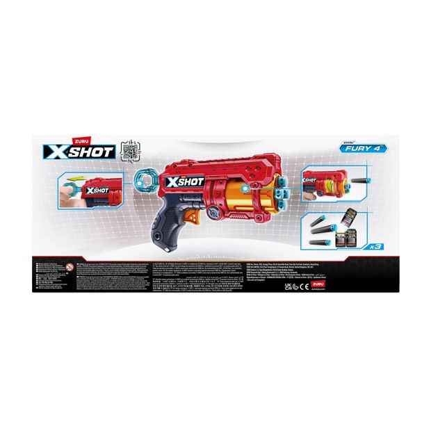 XSHOT Excel Double Fury 4 Blaster Combo Pack (16 Darts, 3 Cans) by ZURU