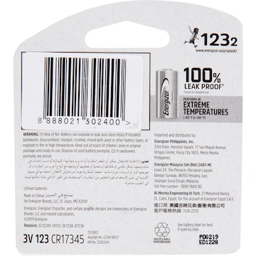 Energizer 123 Lithium Photo Battery 2 pack