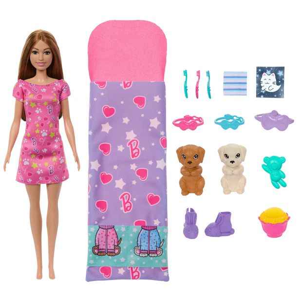 Barbie Doll & Puppy Slumber Party Playset