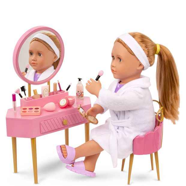 Our Generation Fabulous Fun Vanity Set Pink Vanity Table & Accessories for 18-inch Dolls